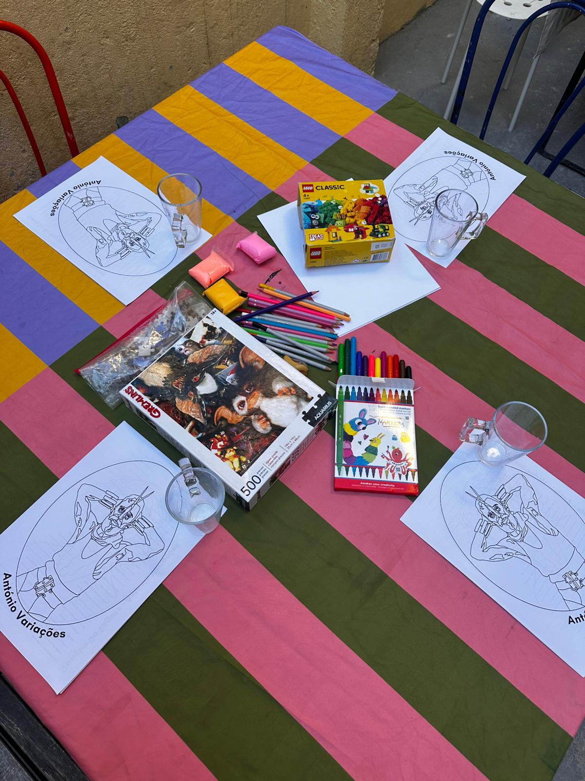 Event table with colouring pages, markers and a Gremlins puzzle